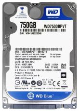 Хард диск WD Blue 750GB, 2.5", 5400RPM, SATA 3Gb/s, 8MB, WD7500BPVT